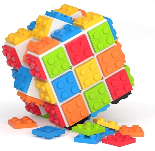 Vdealen Zauberwürfel Build-on Brick Ziegelsteine 3D Puzzle Cube 2-in-1 von 3x3 Zauberwürfel Original, Speed Cube für Anfänger und Fortgeschrittene, Geschenk für Kinder Teenager Erwachsene(Weiß) von Vdealen