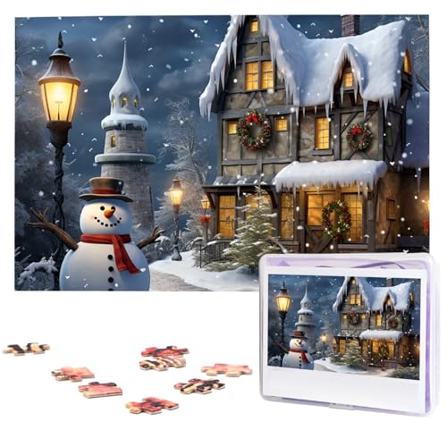 Personalisiertes Holzpuzzle 1000 Teile Puzzle Paar Puzzle Familie Puzzle Weihnachten Schneemänner und Häuser Bilderpuzzle Fotopuzzle für Erwachsene Geburtstag Hochzeit 75x50cm von VducK