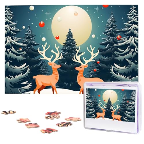 Personalisiertes Holzpuzzle 1000 Teile Puzzle Paar Puzzle Familie Puzzle Weihnachtsbaum Elch Bildpuzzle Fotopuzzle für Erwachsene Geburtstag Hochzeit 75 x 50 cm von VducK