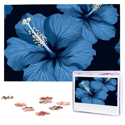 Personalisiertes Holzpuzzle 1000 Teile Puzzle Paar Puzzle Familienpuzzle Blauer Hibiskus Bilderpuzzle Fotopuzzle für Erwachsene Geburtstag Hochzeit 75 x 50 cm von VducK