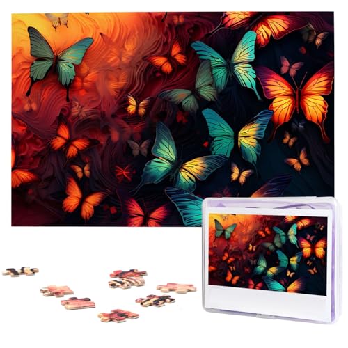 Personalisiertes Holzpuzzle 1000 Teile Puzzle Paar Puzzle Familienpuzzle Buntes Schmetterlingsmuster Bilderpuzzle Fotopuzzle für Erwachsene Geburtstag Hochzeit 75 x 50 cm von VducK