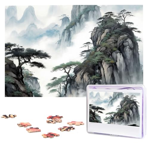 Personalisiertes Holzpuzzle 1000 Teile Puzzle Paar Puzzle Familienpuzzle Chinesische Landschaft Malerei Bilderpuzzle Fotopuzzle für Erwachsene Geburtstag Hochzeit 75 x 50 cm von VducK