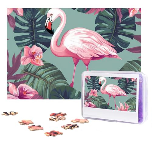Puzzle 300 Teile für Erwachsene, tropische Blätter und Flamingo, cooles Tier-Weihnachtspuzzle, Geschenk, Puzzle für Familie, Größe 38 x 26 cm von VducK