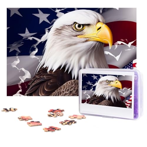 Puzzle 300 Teile für Erwachsene Amerika US Flagge Weißkopfseeadler Jigsaw Puzzle Cooles Tier Weihnachtspuzzle Geschenk Puzzle für Familie Größe 38 X 26 cm von VducK