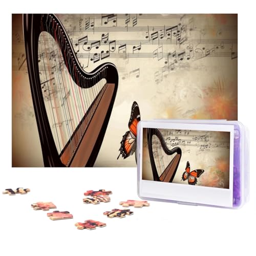 Puzzle 300 Teile für Erwachsene Musik Hintergrund mit Harfe und Schmetterling Jigsaw Puzzle Cooles Tier Weihnachtspuzzle Geschenk Puzzle Für Familie Größe 38 X 26 cm von VducK