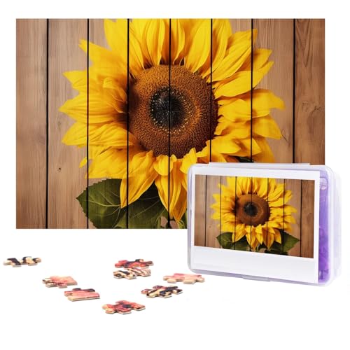 Puzzle 300 Teile für Erwachsene Sonnenblume mit Holz Puzzle Cooles Tier Weihnachtspuzzle Geschenk Puzzle für Familie Größe 38 X 26 cm von VducK