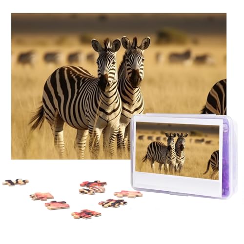 Puzzle 300 Teile für Erwachsene Zebras im Gras der Savanne Puzzle Cooles Tier Weihnachtspuzzle Geschenk Puzzle für Familie Größe 38 X 26 cm von VducK