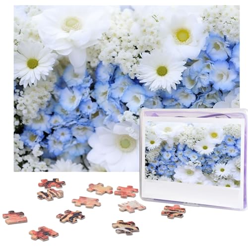 Puzzle 500 Teile für Erwachsene, schöne weiße blaue Blumen, Puzzle, cooles Tier-Weihnachtspuzzle, Geschenk, Puzzle für Familie, Größe 52 x 38 cm von VducK