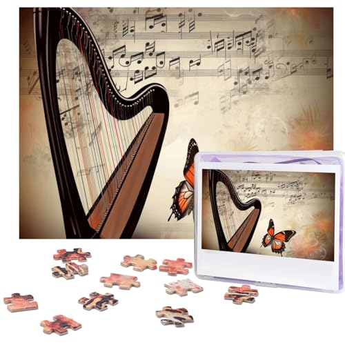 Puzzle 500 Teile für Erwachsene Musik Hintergrund mit Harfe und Schmetterling Jigsaw Puzzle Cooles Tier Weihnachtspuzzle Geschenk Puzzle Für Familie Größe 52 X 38 cm von VducK