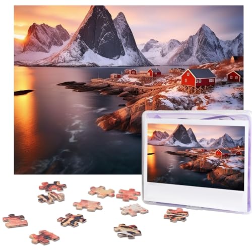 Puzzle 500 Teile für Erwachsene Sonnenaufgang über Hamnoy Puzzle Cooles Tier Weihnachtspuzzle Geschenk Puzzle für Familie Größe 52 x 38 cm von VducK