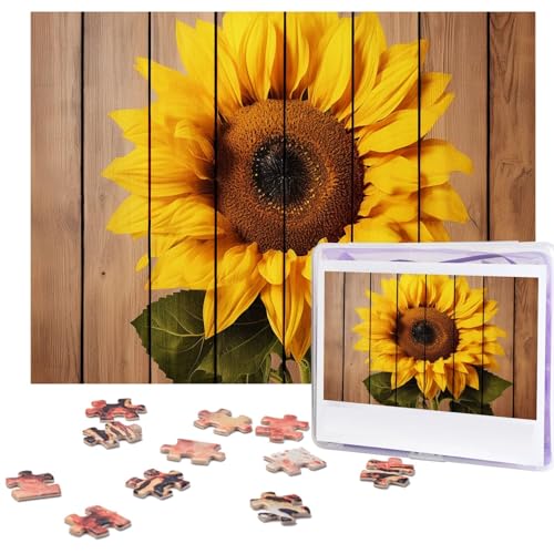 Puzzle 500 Teile für Erwachsene Sonnenblume mit Holz Puzzle Cooles Tier Weihnachtspuzzle Geschenk Puzzle für Familie Größe 52 X 38 cm von VducK
