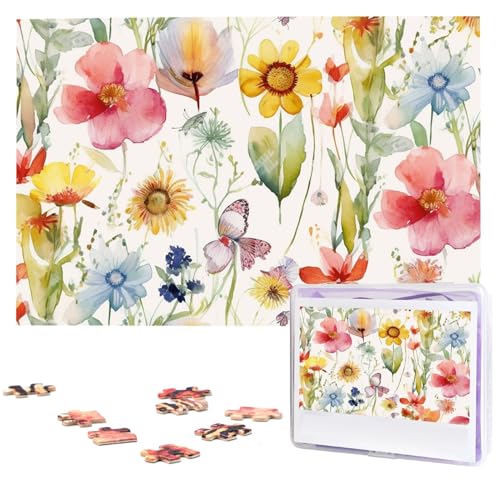 Puzzles 1000 Teile Aquarell Frühlingsblume Personalisierte Puzzles Fotos Puzzle für Familie Bilderpuzzle für Erwachsene Hochzeit Geburtstag Mini Bausteine Größe 75 x 50 cm von VducK