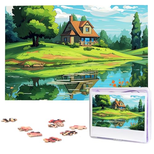 Puzzles 1000 Teile Cartoon Hütte Personalisierte Puzzles Fotos Puzzle für Familie Bilderpuzzle für Erwachsene Hochzeit Geburtstag Mini Bausteine Größe 75 x 50 cm von VducK