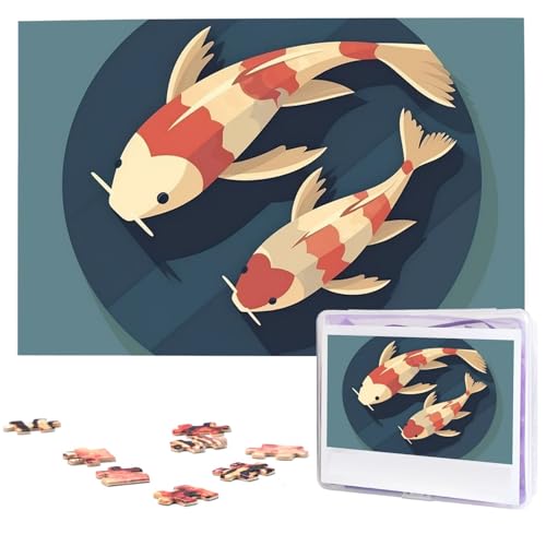 Puzzles 1000 Teile Flache Koi-Fische Personalisierte Puzzles Fotos Puzzle für Familie Bilderpuzzle für Erwachsene Hochzeit Geburtstag Mini Bausteine Größe 75 x 50 cm von VducK