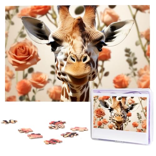 Puzzles 1000 Teile Giraffe stehend unter Blumen Personalisierte Puzzles Fotos Puzzle für Familie Bilderpuzzle für Erwachsene Hochzeit Geburtstag Mini Bausteine Größe 75 x 50 cm von VducK