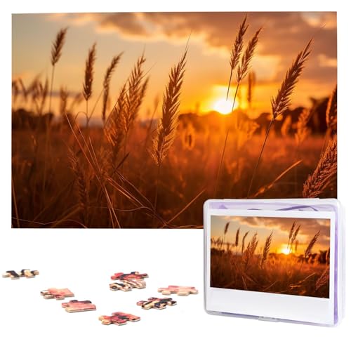 Puzzles 1000 Teile Gras Sonnenuntergang Personalisierte Puzzles Fotos Puzzle für Familie Bilderpuzzle für Erwachsene Hochzeit Geburtstag Mini Bausteine Größe 75 x 50 cm von VducK