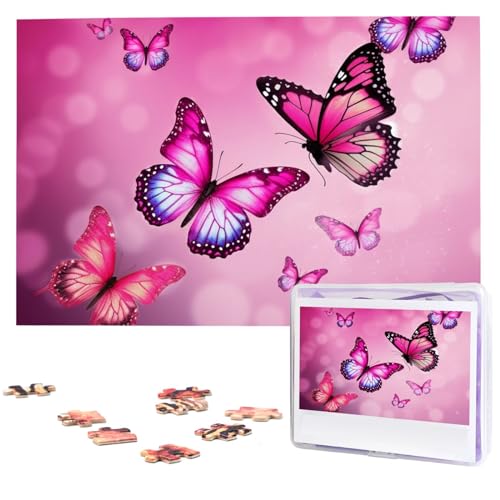 Puzzles 1000 Teile Rosa Schmetterlinge Personalisierte Puzzles Fotos Puzzle für Familie Bilderpuzzle für Erwachsene Hochzeit Geburtstag Mini Bausteine Größe 75 x 50 cm von VducK