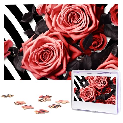 Puzzles 1000 Teile Rosen Blume Floral Zebra Streifen Personalisierte Puzzles Fotos Puzzle für Familie Bilderpuzzle für Erwachsene Hochzeit Geburtstag Mini Bausteine Größe 75 x 50 cm von VducK