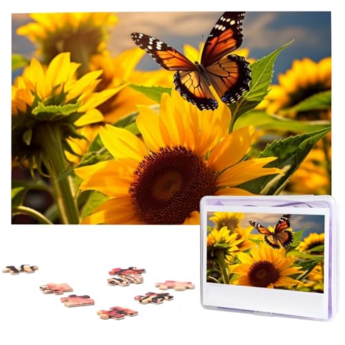 Puzzles 1000 Teile Sonnenblume Schmetterling Personalisierte Puzzles Fotos Puzzle für Familie Bilderpuzzle für Erwachsene Hochzeit Geburtstag Mini Bausteine Größe 75 x 50 cm von VducK