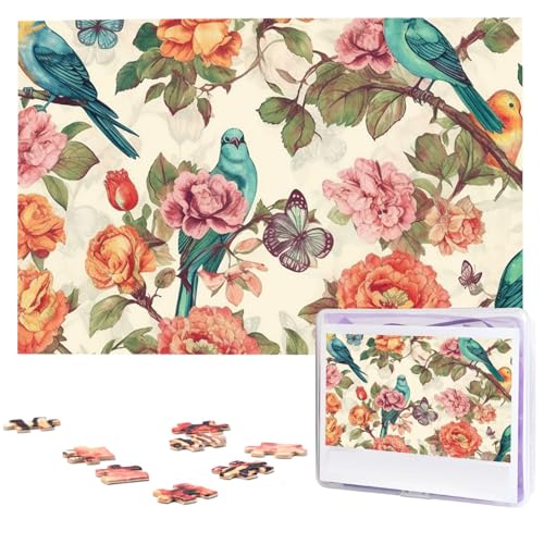 Puzzles 1000 Teile Vintage Vogel Blume Personalisierte Puzzles Fotos Puzzle für Familie Bilderpuzzle für Erwachsene Hochzeit Geburtstag Mini Bausteine Größe 75 x 50 cm von VducK