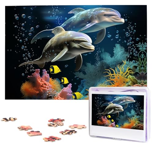 Puzzles 1000 Teile Zwei Delfin und Fisch Personalisierte Puzzles Fotos Puzzle für Familie Bilderpuzzle für Erwachsene Hochzeit Geburtstag Mini Bausteine Größe 75 x 50 cm von VducK