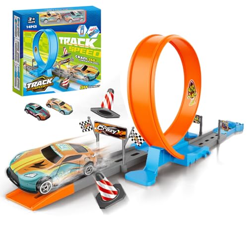 Toy Car Set, Construction Truck Play, 10.08x9.84x1.97 inches s Track Game with Flexible Tracks and Mini Vehicles, Interactive Racing Toy for Toddler Boys Girls Party Travel Outdoor Home von Veasbuu