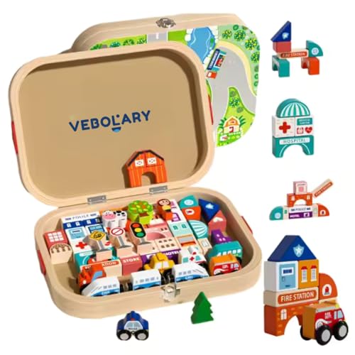 Vebolary Stadt zum Zusammenbauen, 50 Teile, Feuerwehr, Polizei, Krankenhaus, Museum, Züge und Autos, Holz, Kinderspielzeug, Kinder, 3 Jahre, 4 Jahre, kognitive Entwicklung, Holz Vebolary Stadt zum Zusammenbauen, 50 Teile, Feuerwehr, Polizei, Krankenhaus, Museum, Züge und Autos, Holz, Kinderspielzeug, Kinder, 3 Jahre, 4 Jahre, kognitive Entwicklung, Holz von Vebolary