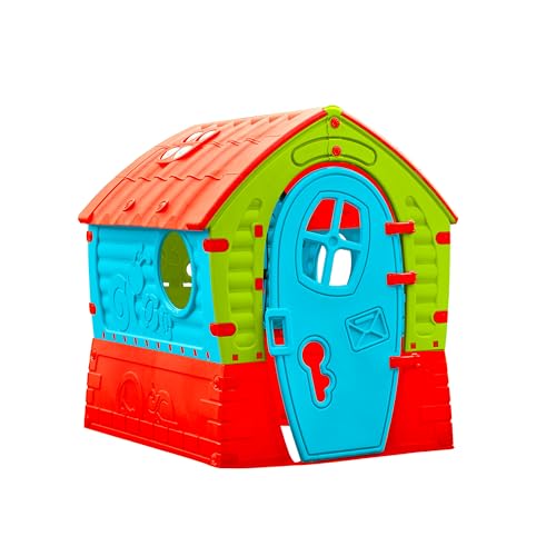 Palplay Traum-Spielhaus, UV-beständig, für drinnen und draußen, Gartenspielzeug, Sonnendachfenster und Gucklöcher, ideal für Kinder ab 2 Jahren, rot, gelb und blau, 95 x 90 x 110 cm von Palplay
