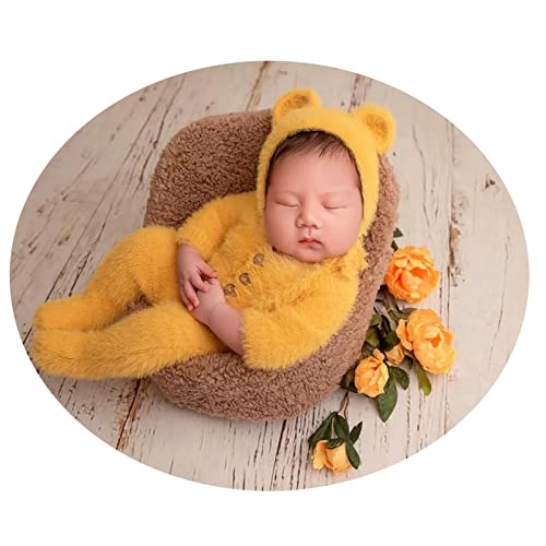 Foto-Requisiten für Neugeborene, Jungen, Outfits, Hut mit Fuß, Stretch-Set, Baby-Mädchen, Fotoshooting-Requisiten, Bär, Overall, Fotoshooting (gelb) von Vedory