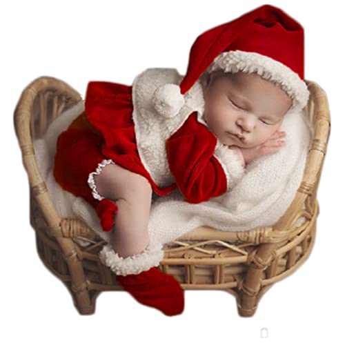 Fotoshooting-Requisiten für Weihnachten, Neugeborene, Häkelkleidung, Weihnachtsmann, rote Mütze, Hose, Kleidung, Stiefel, Fotografie-Requisiten von Vedory
