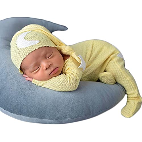 Modische, niedliche Requisiten für Neugeborene, Jungen und Mädchen, Baby-Foto-Shooting-Requisiten, Häkelkleidung, langer Schwanz, Hut, Hose, Foto-Shoot-Requisiten (gelb) von Vedory