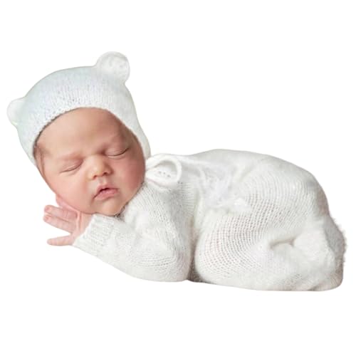 Neugeborene Fotografie Requisiten für Neugeborene Mädchen Jungen Strickmütze Gestreifte Latzhose Weiß C Neugeborene Fotografie Requisiten für Neugeborene Mädchen Jungen Strickmütze Gestreifte Latzhose Weiß C von Vedory