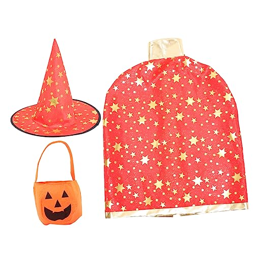 Veemoon 1 Satz Halloween-Umhang Kap Halloween-Kostüme für Zaubererumhang Kürbis-Umhang halloween bag halloweentüten kostüm Kid Wizard Cape und Hut Cosplay-Mantel Vlies rot von Veemoon