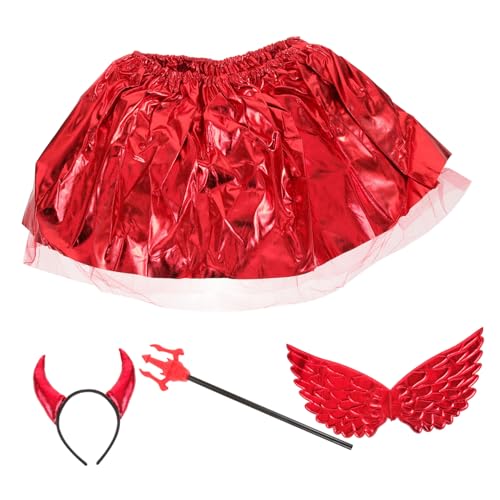 Veemoon 1 Satz Halloween Wings Hörner Kopfschmuck Netzrock Demo-Kostümzubehör Teufel Cosplay-Zubehör halloween kopfschmuck halloween kopfbedeckung dekoration Teufel Stirnband von Veemoon