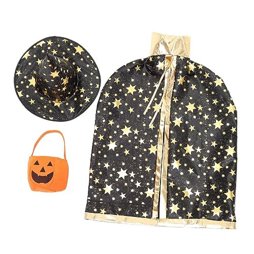 Veemoon 1 Satz Halloween-umhang Abschlussball Requisiten Kürbishut Halloween-kleid-outfit Zaubererumhang Mit Hut Halloween-outfits Für Poncho Mit Kapuze Schlag Black Satin von Veemoon