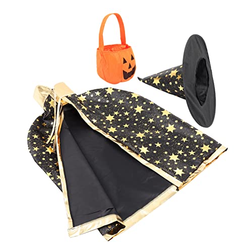 Veemoon 1 Satz Halloween-umhang Capes Mit Kapuze Halloween-kapuzenmantel Halloween Cape Kostüme Junge Jungs Weihnachtsdeko Bühnenumhang Kürbiskostüm Kürbistasche Kürbishut Black Satin von Veemoon