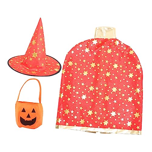 Veemoon 1 Satz Halloween-umhang Maske Kostüm Korb Mädchen Hut Horror -cosplay-zaubererumhang Kapuzenumhang Kleidung Für Stickig Halloween-kapuzenmantel Kürbis-umhang Satin Rot von Veemoon