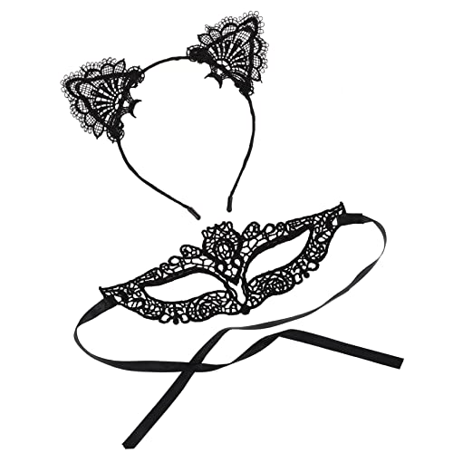 Veemoon 1 Satz Katzenohren Haarschmuck Set mit Spitzenmaske Teiliges Karneval Zubehör für Cosplay Partys und Festivals Wiederverwendbar für Männer und Veemoon 1 Satz Katzenohren Haarschmuck Set mit Spitzenmaske Teiliges Karneval Zubehör für Cosplay Partys und Festivals Wiederverwendbar für Männer und von Veemoon
