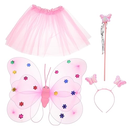 Veemoon 1 Satz Kostüme Für Fee Märchenkostüm Für Klein Rock Party Flügel Mädchen Tutu Weihnachtsdeko Mädchen Stirnband Haarband Für Mädchen Cosplay -kostüm Schirmgewebe Rosa von Veemoon