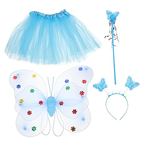 Veemoon 1 Satz Kostüme für feeflügeln kinderkleider party dress Bühnenoutfit faschingskostüme Tutu- Leistung weihnachtsdeko Cosplay-Rock Haarband für Mädchen Stahldraht Blue von Veemoon