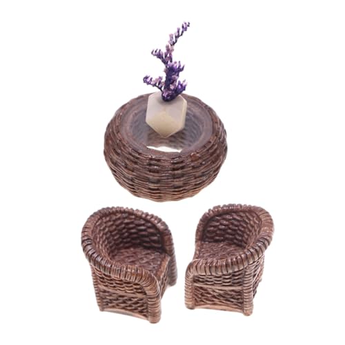 Veemoon 1 Satz Miniatur Möbel Rattan Handgefertigter Tisch und Stühle für Puppenhaus Realistische Rattan Dining Möbel für und Rollenspiele von Veemoon