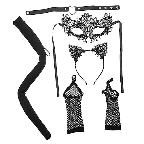 Veemoon 1 Satz Stirnband mit Katzenohren Katze-Halloween-Kostüm Maskerade Schwanzprop Halloween-Party-Kostüm halloween masken halloweenmaske Katzenohren Haarbänder Halbmasken Nylon Black von Veemoon