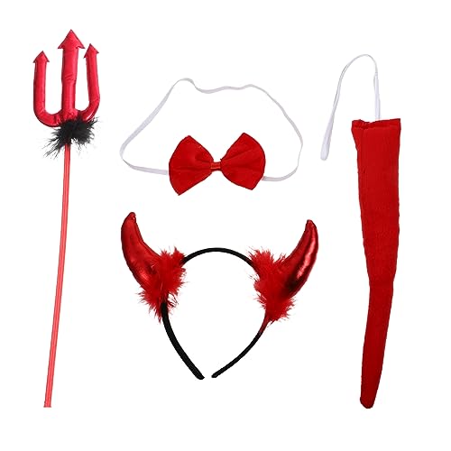 Veemoon 1 Satz Teufelshörner Haarreif Set Teiliges Halloween Kostüm Zubehör mit Elastischem Haarreif und Leichtem für Cosplay und Partys Geeignet für Altersgruppen von Veemoon