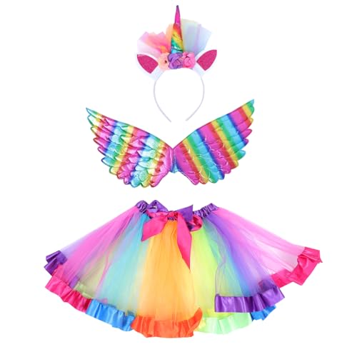 Veemoon 1 Set Einhorn Stirnband Faltenrock Tutu Röcke Feenflügel Hexenkostüm Piraten Outfit Kinderkostüme Outfits Kinderkostümanzug Ferienkostüm Mädchenkleid Polyester von Veemoon