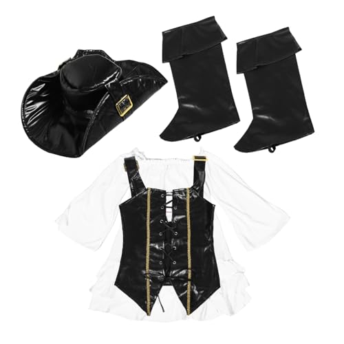 Veemoon Piratenkostüm Für Mädchen Für Halloween Piratenkleid Für Kinder Gothic-kleid Mit Ärmeln Party-verkleidung Komplettset Mit Hut Und Rock von Veemoon