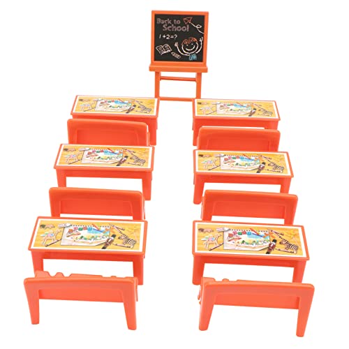Veemoon 13 Teiliges Spielhaus Kleiner Tisch Und Stühle Tafel Mini Puppenmöbel Klassenzimmer Modell Rollenspiel Klassenzimmer Kreide Schreibtischstuhl Mini Möbel Für von Veemoon