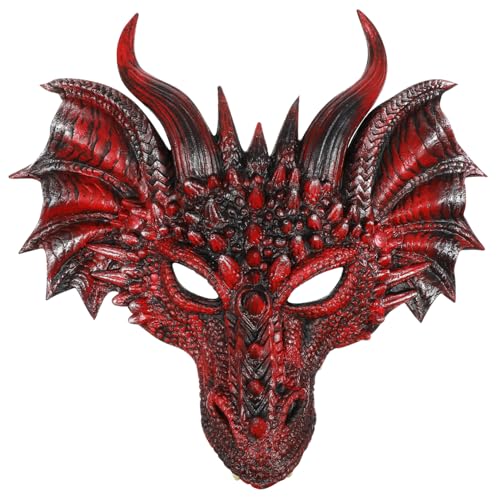 Veemoon 1Pc schwarze rote Drachenmaske Drachenkostüm Masken Kreatur-Maske Halloweenkostüm drachen maske halloween maske dekoration Halloween-Drachen-Cosplay-Maske beängstigende Maske Pu von Veemoon