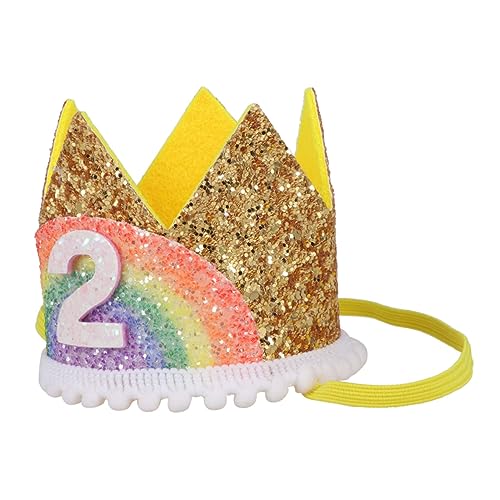 Veemoon 2 Geburtstag Krone Für Mädchen - Regenbogen Tiara Mit Goldenem Und Weißem Spitze Headband - Ideales Party Hut Für Kleine Prinzessinnen Und 2 Geburtstagsfeiern von Veemoon