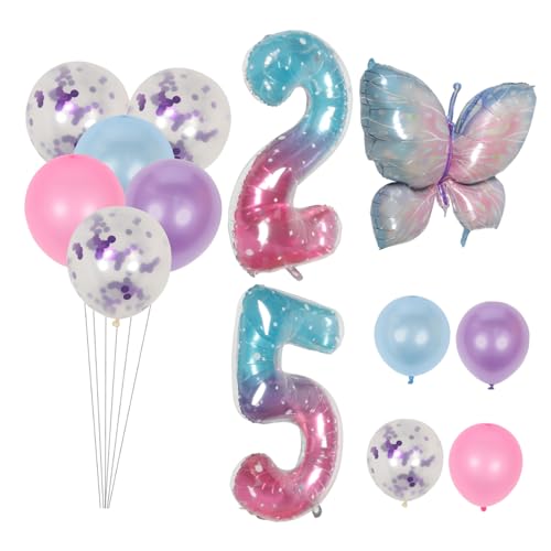 Veemoon 2 Sätze Aluminium Folienballon Dekoration Geburtstag Party Deko Schmetterling Zahlen Ballons Kindergeburtstag Feier Partydeko Luftballons für Tür Wand Fenster Garten von Veemoon