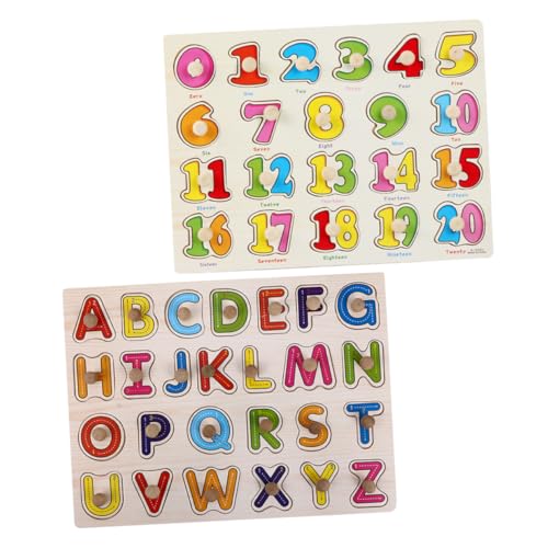Veemoon 2 Satz Montessori Holzpuzzle Alphabet Zahlen Lernspielzeug aus Robustem Holz mit Farb und Formzuordnung für Kleinkinder Vorschule Puzzle Lernspiel Motorik von Veemoon